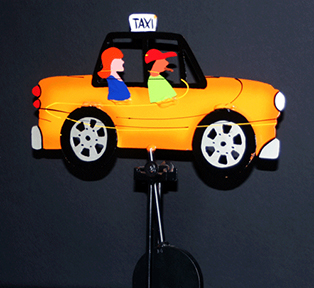 FREDERICK PRESCOTT KINETIC STEEL SCULPTURE "TAXI"